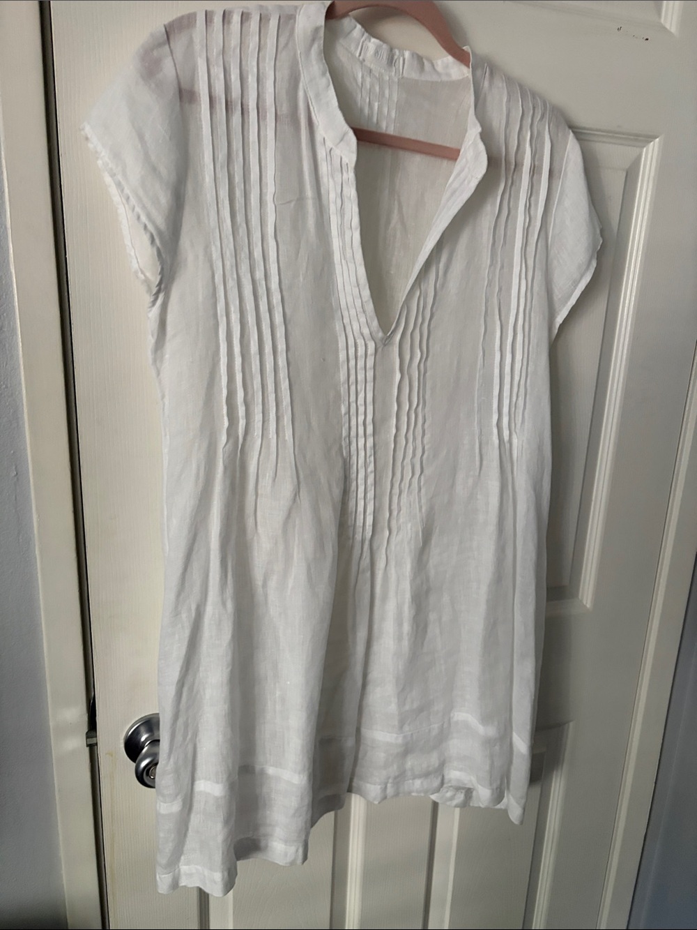 CP Shades Regina cap sleeve White Pintuck Linen Tunic